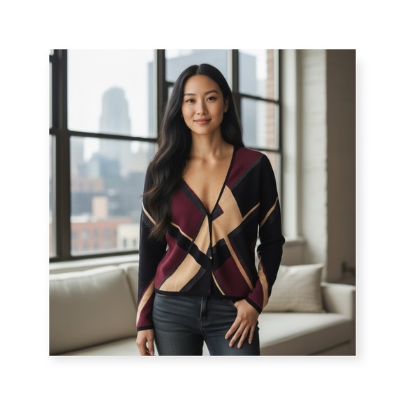 Y2K Vibes: Ellen Tracy ❁ Sequin Trim Silk Knit Print Cardigan Sweater ❁ Medium - Picture 14 of 16